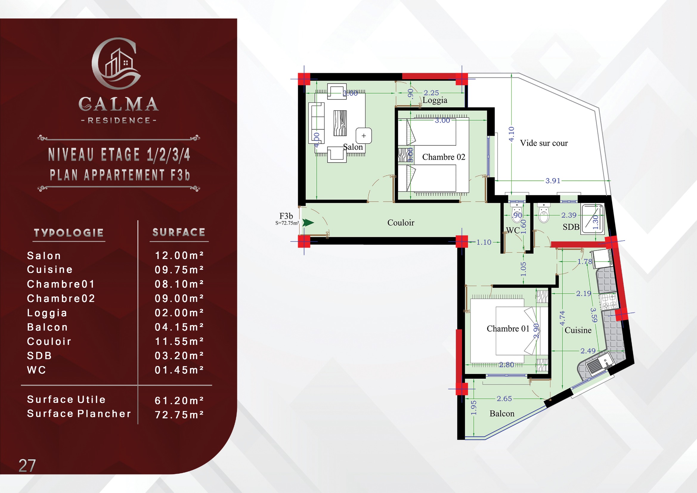 Plan F3 72.75 m²