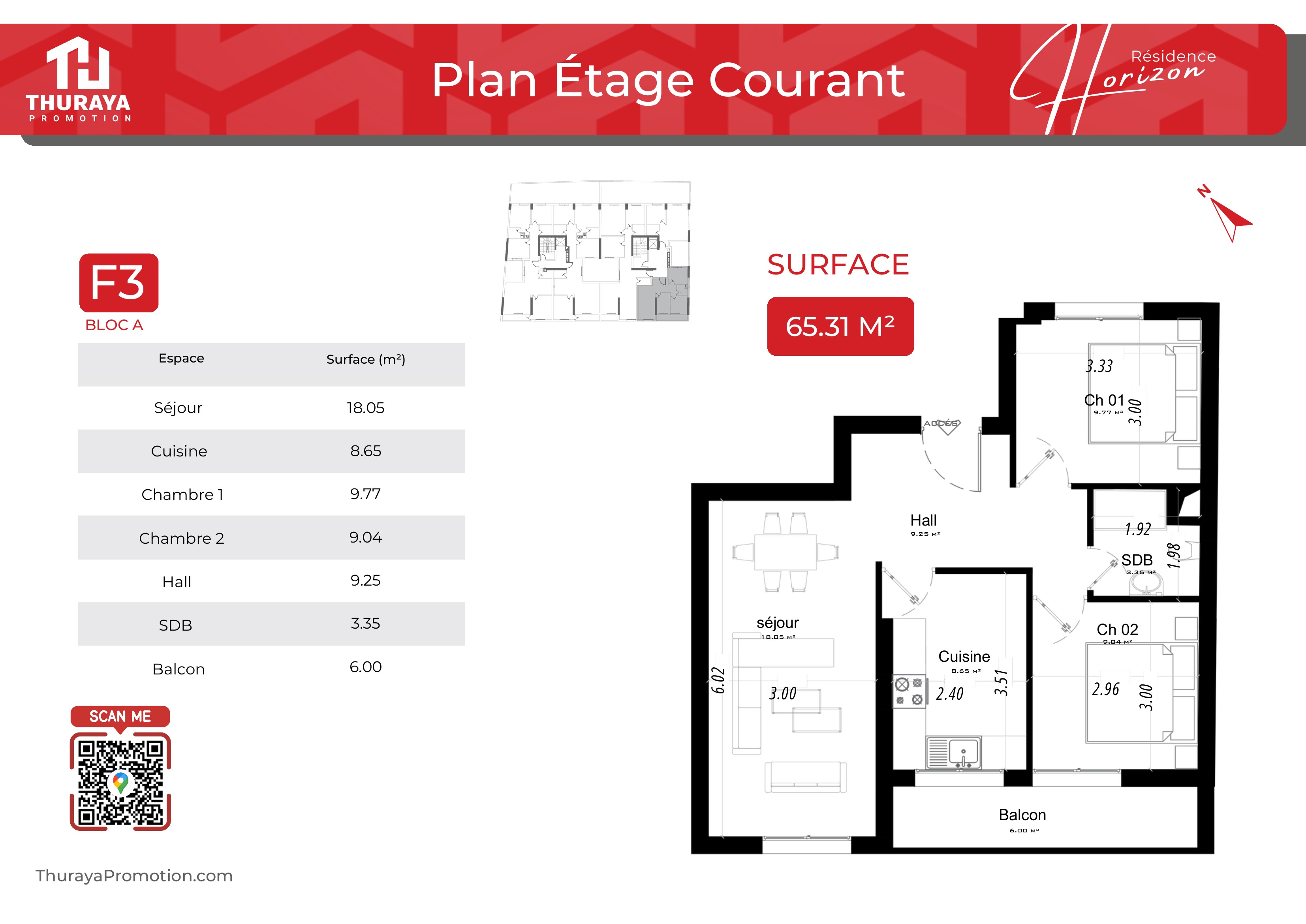 Plan F3 65.31 m²